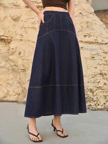 MOTF PREMIUM WOMEN'S FASHION SLANT POCKET DENIM SKIRT - Navy Blue - View 5