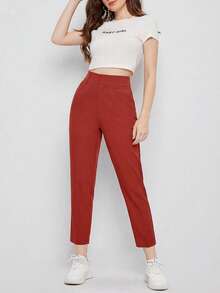 EURMUSE Women's Solid Color Simple Daily Suit Pants  - Rust Brown - View 1