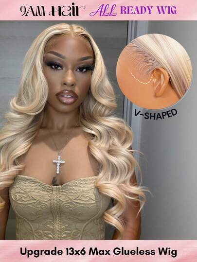 ALL READY WIG Blonde Highlights P10/613 Upgraded 13x6 Lace Front Human Hair Body Wave Pre-Cut Ear-To-Ear Lace Easy Wear Glueless 18-26 Inch Colored Human Hair Wigs Festival Ready Summer Style Halloween Costumes