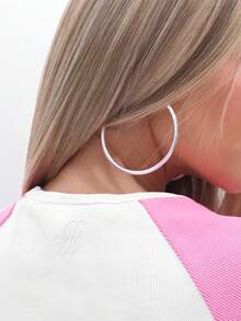 BABYPHAT 罗纹短袖插肩T恤，撞色粉色袖子，圆领休闲夏季上衣 - 白色 - 查看 7