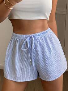 DAZY Women's Thin Striped Super Short Loungewear Bottoms, Summer - Blue - View 3