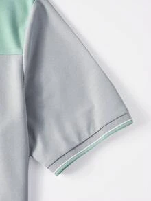 Manfinity Homme Men's Contrast Color Collar Polo Shirt Set, Suitable For Home, Outing And Gatherings - Green - View 7