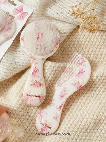 Cozy Pixies 2-Piece Set Of Soft Pink Bow Flower Hair Brush Comb Set, Gently Remove Hair Tangles, Prevent Cradle Scab, And Protect The Baby's Fontanelle At The Same Time. - Multicolor - View 1