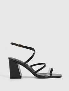 CUCCOO SZL Women's Black PU Toe-Ring Buckle Strap Fashionable Square Toe Chunky Heel Sandals - Black - View 2