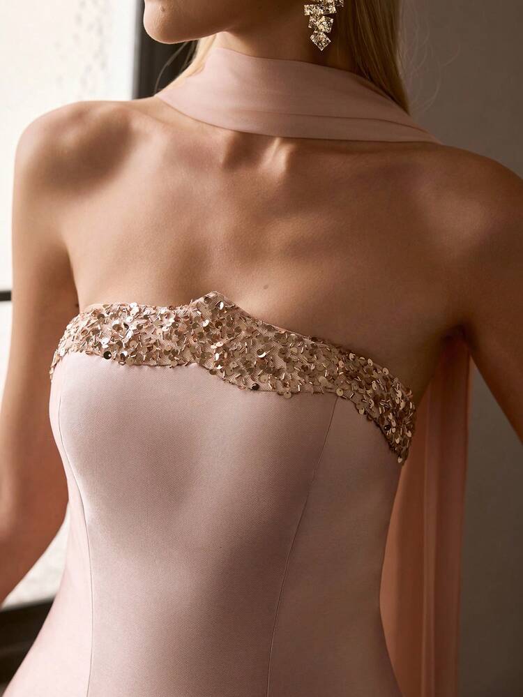 MOTF Soiréza GLAMOROUS ELEGANT STRAPLESS MAXI PARTY GOWN,WITH DETACHABLE TIE, BACK LACE-UP DETAIL, IDEAL FOR HOLIDAY PARTIES, NEW YEAR'S EVE, GALAS, FORMAL EVENTS & ROMANTIC PHOTOSHOOTS ,SPRING DRESSES SUMMER OUTFITS