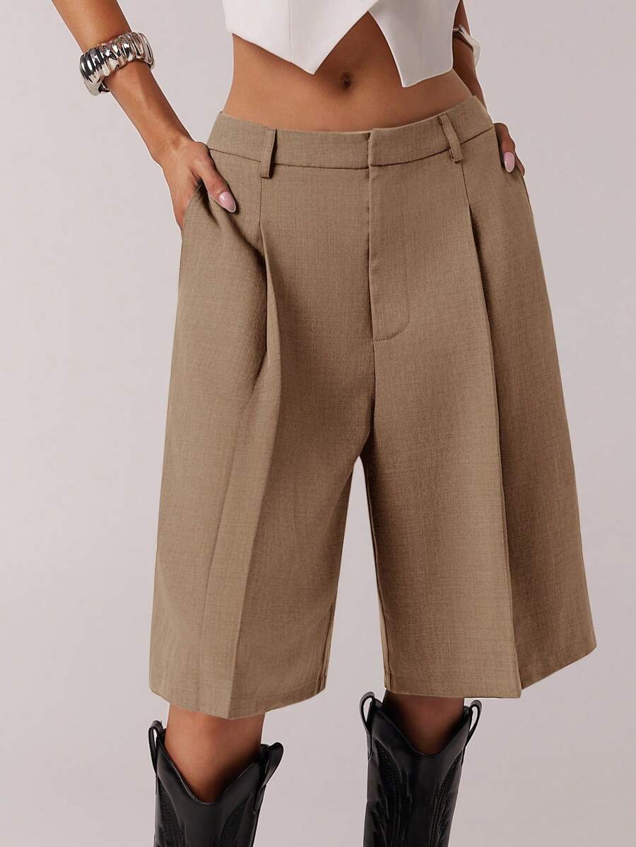 SHEIN Forever 21 Women's Minimalist Commuter Gray Bermuda Shorts, Spring - Unta - View 1