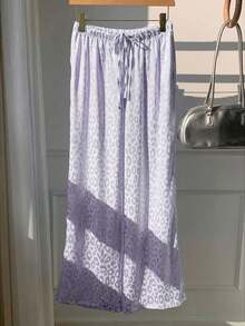 Comfortcana 女士休闲紫色豹纹抽绳腰宽松阔腿裤 - 紫色 - 查看 7