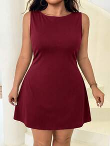 Solflare Vestido casual feminino plus size vermelho vinho com costas abertas e amarração na cintura. - Borgonha - Ver 3