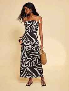 Travachic Women's Zebra Print Fringe Spaghetti Strap Slip Dress,Vacation Casual Terno Outfit For Women,Summer Holiday Outfits,Spring Break Outfits,Party Outfit,Beach Outfit,Spring Clothing,Carnival Costume,Elegant,Floral,Carnival,Spring To Summer ,Party , Boho,Mexican Style,Tropical,Bohemian,Ibiza,Western,Summer Dress,Wedding Guest Dress For Women,Birthday Dress,Party Dress,Elegant Dresses For Women,Floral Dress,Summer Dress, Mexican Style Dress Women Boho Dress For Women,Graduation Dress, Graduation Outfit For Mother - Multicolor - View 4