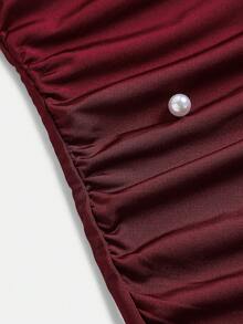 SHEIN Vestido elegante con aplicaciones de strass para niña preadolescente con bolso de hombro - Burdeos - Ver 6