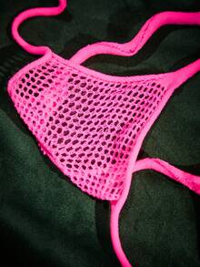 SpicyHot Y2K霓虹绿透视高弹网纱性感连体裤（女款） - 玫紅色 - 查看 5