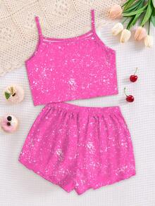 SHEIN 2pcs/Set Baju Anak Perempuan Modis & Motif Huruf & Bintang Grup K-POP, Pakaian Bermotif Gaya , Karakter Kartun Berwarna-warni - MultiWarna - View 2