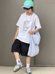 DAZY 男童奶牛印花圆领宽松休闲短袖T恤 - 白色 - 查看 1