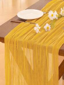 35 * 71/118/157 Inch Cheese Cloth Table Runner & Napkin, Countryside Transparent Table Runner,Bohemian Style Table Runner Suitable For Wedding Decoration/Garden Arch,Perfect For Wedding,Holiday,Party,Decoration,Home Decor (Multiple Colors Available) - Turmeric - View 7