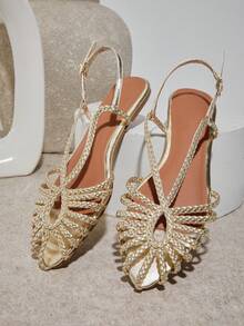 SHUZIA Fashionable Ladie's Gold Sling Back Easy Wear Slip-On Marry Jane Flat Sandal, Round Toe Spring Summer Chic Holiday Shoes Valentine's Day - Gold - View 6