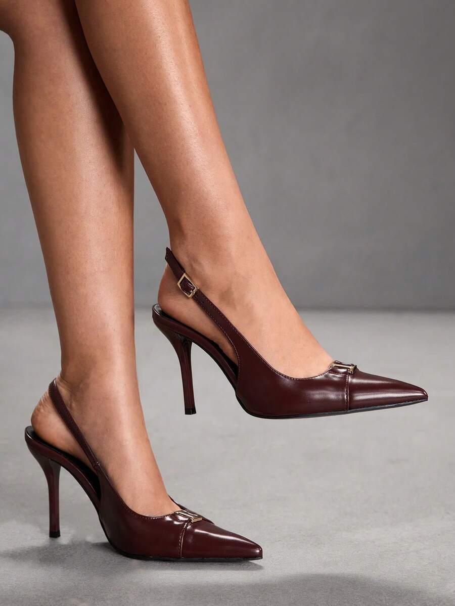 CUCCOO SZL Women's Dark Red Fashion Classic Simple Buckle Commuter Office Wear Stiletto Heel High Heel Shoes Spring Shoes - Burgundy - View 1