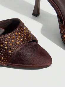 CUCCOO SZL Women's Fashionable Elegant Party Rhinestone Decorated Heeled Sandals Valentine's Day Summer - Brown rhinestones - View 5