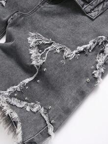 Manfinity EMRG Quần short Bermuda denim dáng rộng thời trang đường phố dành cho nam, đính họa tiết ngôi sao và đinh tán. - Xám - Xem 6