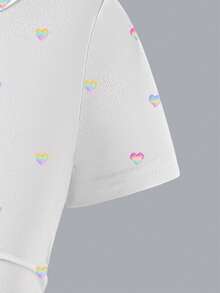 SHEIN ChillGRL 少女休闲舒适短袖T恤，甜美渐变爱心印花设计，全幅印花图案，适合春夏轻薄休闲穿着，街头风、户外、上学、聚会、送礼皆宜。 - 彩色 - 查看 6