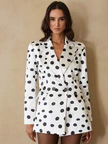 Revavyn Áo blazer cài cúc kiểu Pháp cổ điển chấm bi đen trắng, thanh lịch và sang trọng, thích hợp cho đi làm, hẹn hò hoặc dự tiệc trà chiều. - Đen và trắng - Xem 5