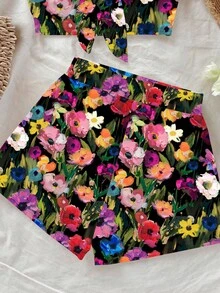 Soleia 女士印花抹胸上衣和短裤两件套，休闲夏季度假装 - 彩色 - 查看 6