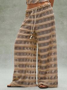 Bohemela Casual Lace Waist Loose Women's Pants - Apricot - View 4