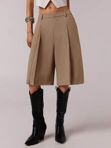 SHEIN Forever 21 Women's Minimalist Commuter Gray Bermuda Shorts, Spring - Unta - View 4
