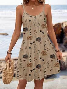 Sylviya Đầm ngắn dệt kim không tay in hoa, kiểu dáng thường ngày, phù hợp cho nữ, thích hợp cho mùa hè và kỳ nghỉ. - Nhiều màu - Xem 4