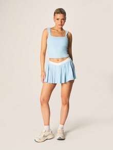 MISSGUIDED Light Blue High Waisted Pleated Tennis Style Mini Skirt With White Waistband Trim For Casual Spring Summer Everyday Wear - Blue - View 3