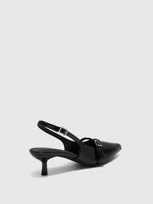 CUCCOO BIZCHIC Pointed Toe Backless Strap Small Kitten Heel Women Shoes - Black - View 7