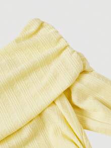 SHEIN MOD Women's Elegant Solid Color Off Shoulder Flare Sleeve T-Shirt - Yellow - View 3