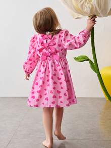 Maija Kids 女童梭织印花圆领长袖可爱休闲连衣裙 - 粉色 - 查看 5