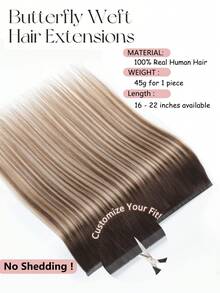 9AM HAIR Butterfly Weft Hair Extensions Human Hair Glueless OVO Pu Hole Genius Hand Tied Invisible DIY Double Weft Hair Extensions Straight 1pc 16 Inches - S2/6/18K - View 3