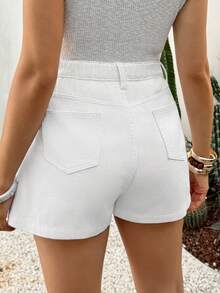 SHEIN Pregnant Women's Casual Versatile Everyday Denim Shorts With Pockets And Buttons - White - View 3