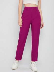 EURMUSE Women's Solid Color Simple Daily Suit Pants  - Violet Purple - View 1