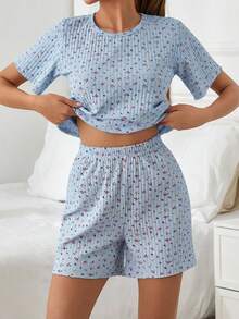 EURMUSE Women 2 Pcs Colourful Floral Pattern Set Cute Lounge Set - Multicolor - View 4