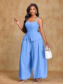 Brilight Bộ đồ thường ngày bằng vải lanh dành cho nữ, gồm áo kiểu denim có dây đeo và quần ống rộng. Có nhiều màu sắc, phù hợp cho cả đi làm hàng ngày và đi chơi thông thường. Kiểu dáng đơn giản, cần thiết cho những chuyến đi chơi mùa xuân và mùa hè. Bộ đồ đi nghỉ mát cho nữ, trang phục mùa hè cho nữ, bộ hai mảnh cho nữ, bộ quần ống rộng mùa hè cho nữ, bộ hai mảnh thường ngày cho nữ. - Màu xanh nhạt - Xem 6