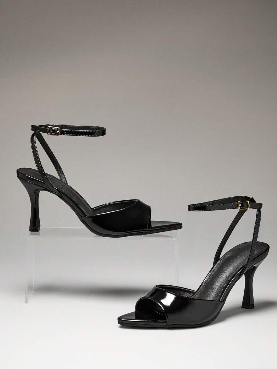 SHUZIA Women Comfortable Pointy Toe Ankle Strap Stiletto Heel Sandals - Black - View 1