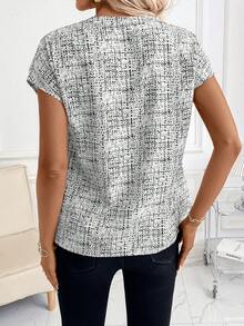 SHEIN Clasi Áo kiểu nữ thanh lịch, in họa tiết, cổ chữ V - trắng - Xem 2