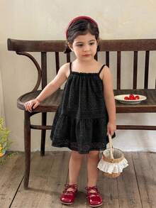 LMoss Kids 女婴针织修身休闲吊带裙 - 黑色 - 查看 6