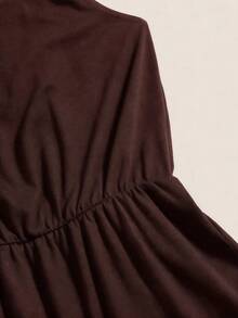 SHEIN EZwear 夏季纯色黑色宽松休闲吊带连体衣露背连体衣休闲连体衣棕色连体衣女士短款连体衣连身裤女士连体衣女士连身裤夏季女士连体裤女士连身裤女士夏季服装 - 棕色 - 查看 3