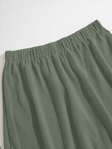 EMERY ROSE Plus Size Solid Color Casual A-Line Skirt, Suitable For Spring And Summer - Green - View 6