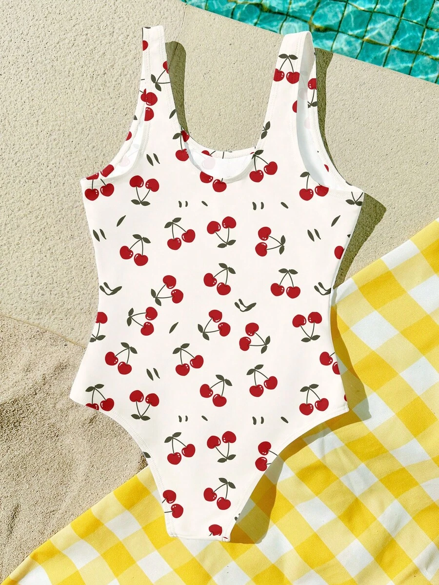 Tween Girls' Summer Vacation Beach Floral Print Tie Shoulder One-Piece Swimsuit,Mothers Day Outfit,Graduation,Mommy And Me Matching Outfits - Multicolor - View 1