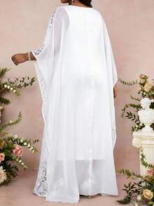 Fleurora 大码女式宽松腰果蕾丝蝙蝠袖优雅连衣裙 - 白色 - 查看 3