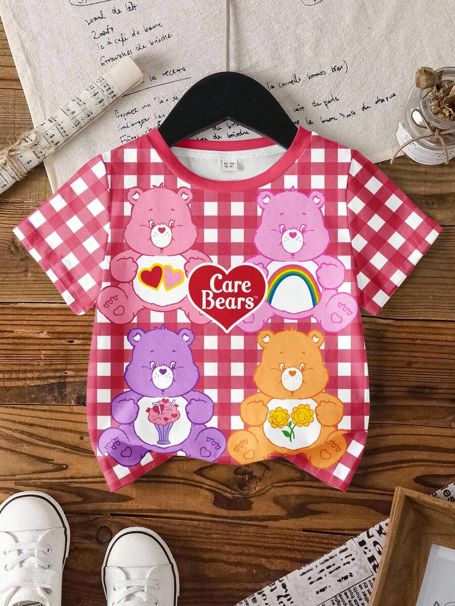 SHEIN X Care Bears 女童极简印花圆领短袖T恤 - 白色 - 查看 1