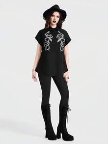 Breakform 女士哥特复古蛇纹印花翻领纽扣宽松衬衫 - 黑色 - 查看 1