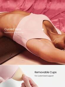 GLOWMODE FeatherFit™-Sculpt Push-Up Compressive Built-In Mesh Straps Removable Cups V-Back Demi Sports Bra Running Workout Gym - Baby Pink - View 5