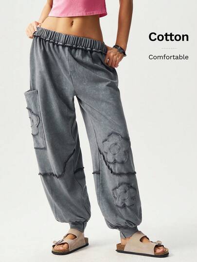 Bohemela 大码宽松纯色针织水洗宽松裤