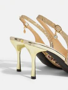 CUCCOO TILAWA 女士镶钻尖头高跟鞋，时尚踝带礼服鞋，适合派对和宴会穿着 - 金色 - 查看 4