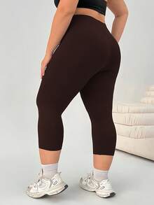 Solflare 黑色大码女式健身服、七分紧身裤、春夏服装 - 巧克力棕 - 查看 2